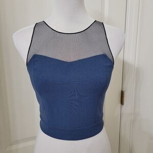 Noir Sachin & Babi Size XS Blue and Black Mesh-Trimmed Crepe Top, Exc. Used Cond